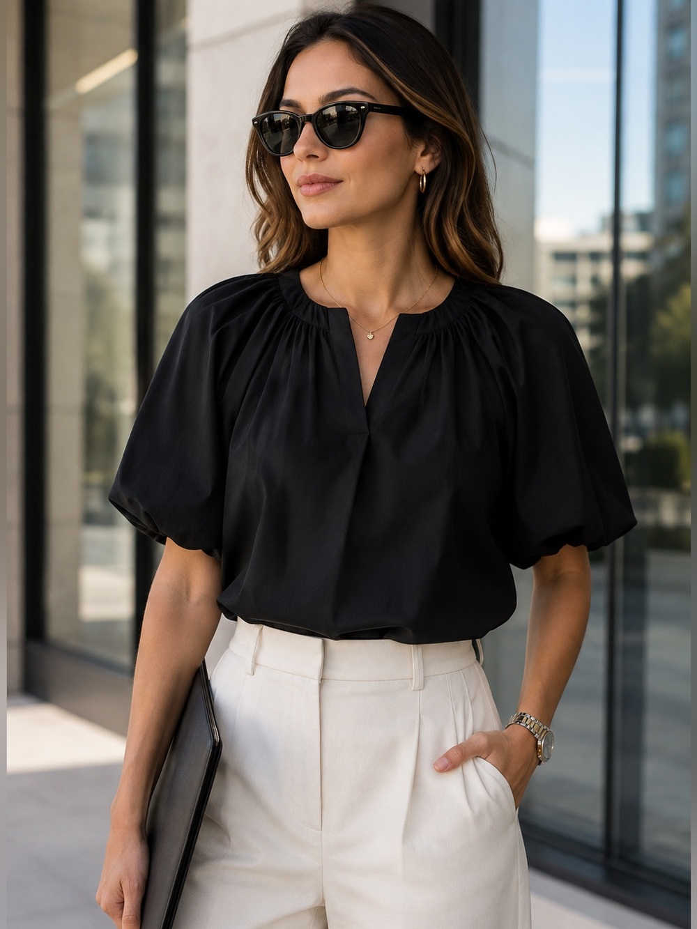Madewell Bubble Sleeve Top in Black